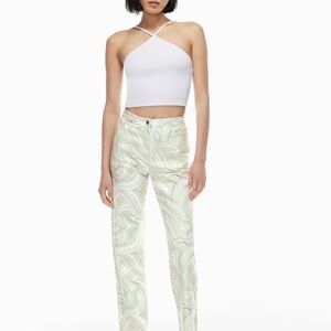 Wilfred Straight Leg Jeans in White and Light Green Swirl